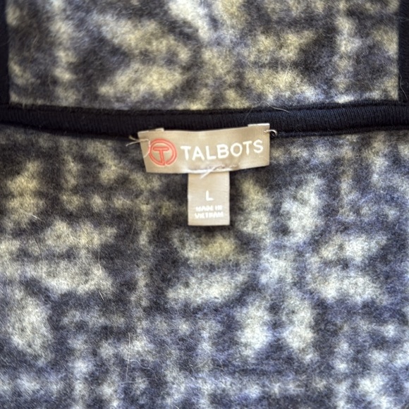 Talbots Navy Blue Nordic Fair Isle Snowflake Sweater Vest Fur Trim Hood Zip Up - Picture 7 of 13
